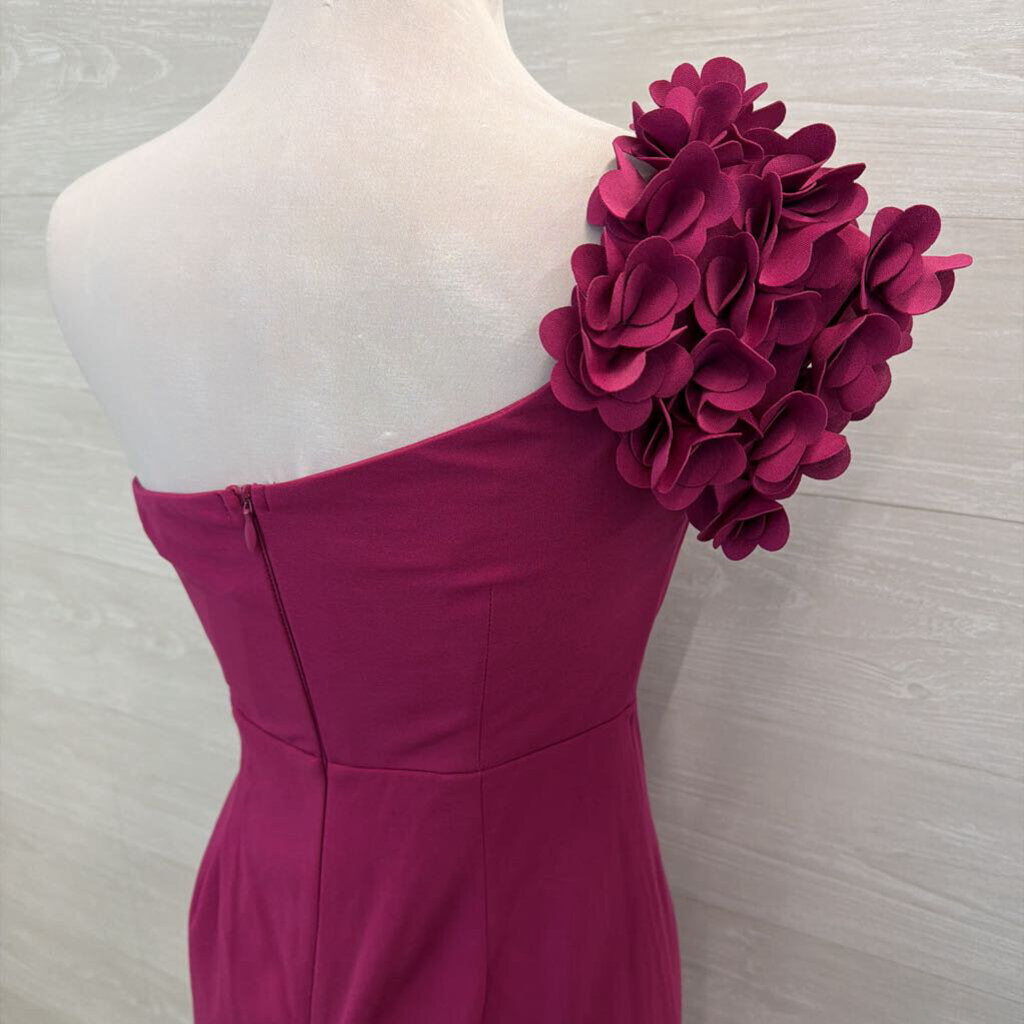 Lulus Magenta 3D Flower One Shoulder Long Formal Dress Medium