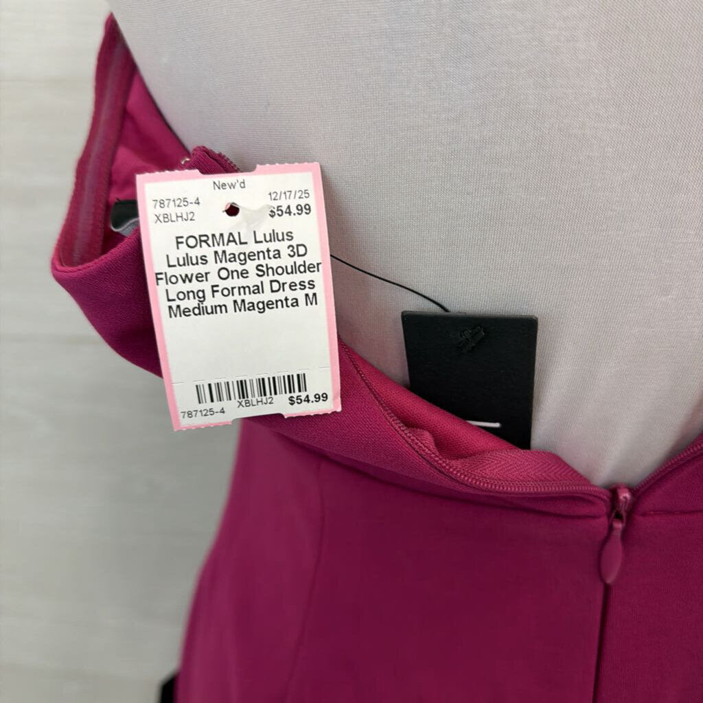 Lulus Magenta 3D Flower One Shoulder Long Formal Dress Medium