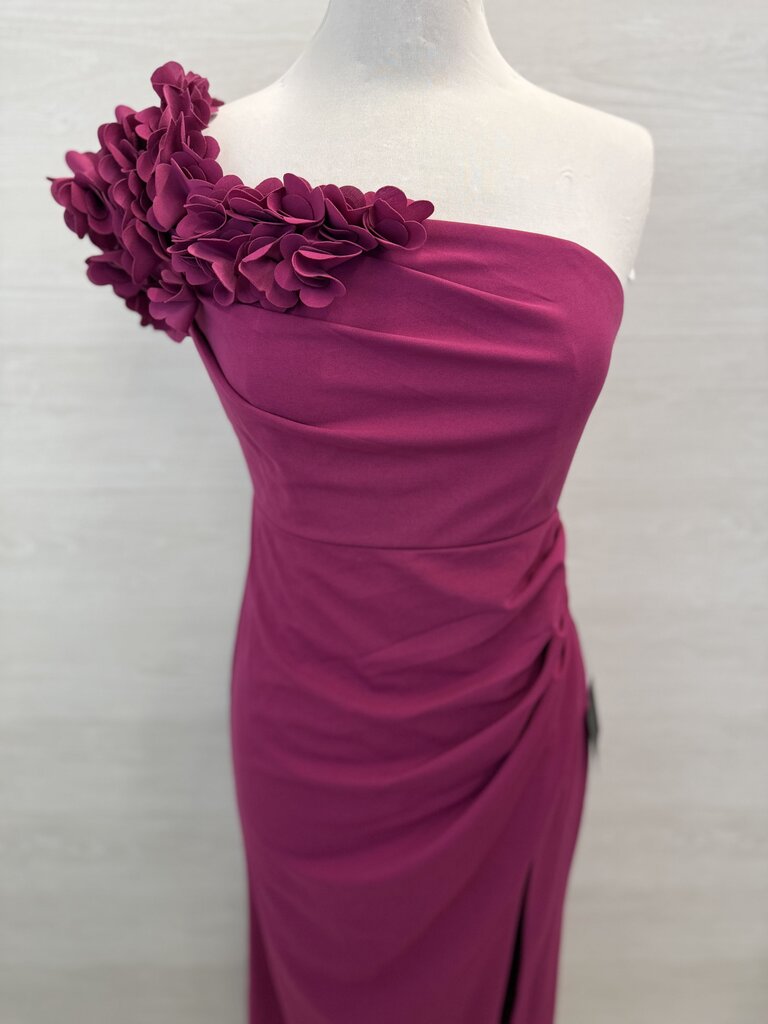 Lulus Magenta 3D Flower One Shoulder Long Formal Dress Medium