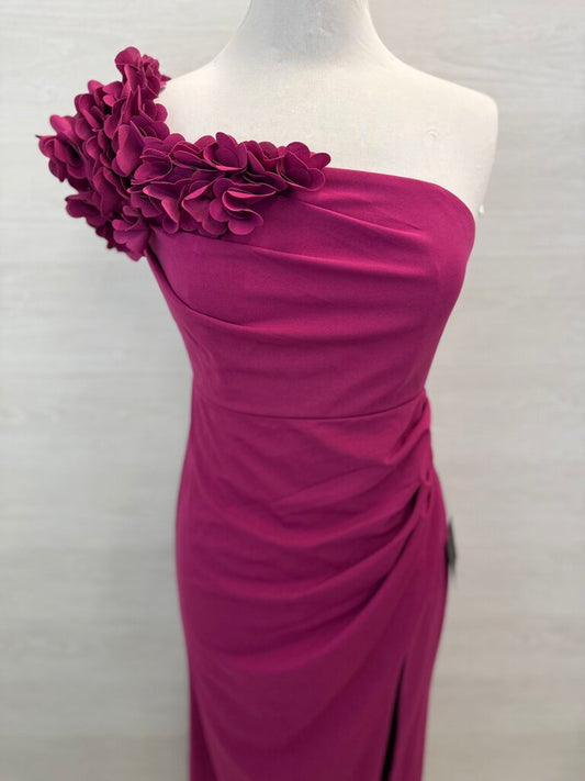 Lulus Magenta 3D Flower One Shoulder Long Formal Dress Medium