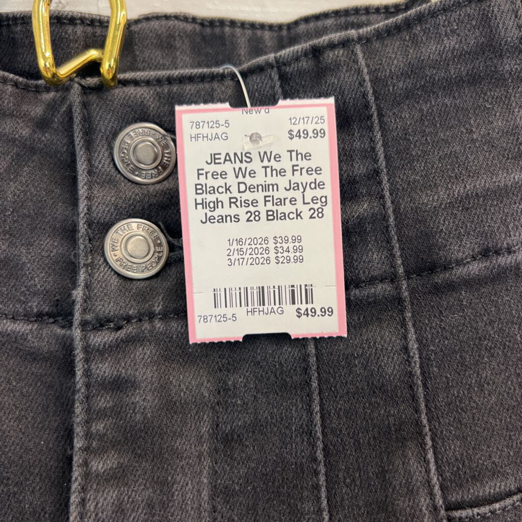 We The Free Black Denim Jayde High Rise Flare Leg Jeans 28