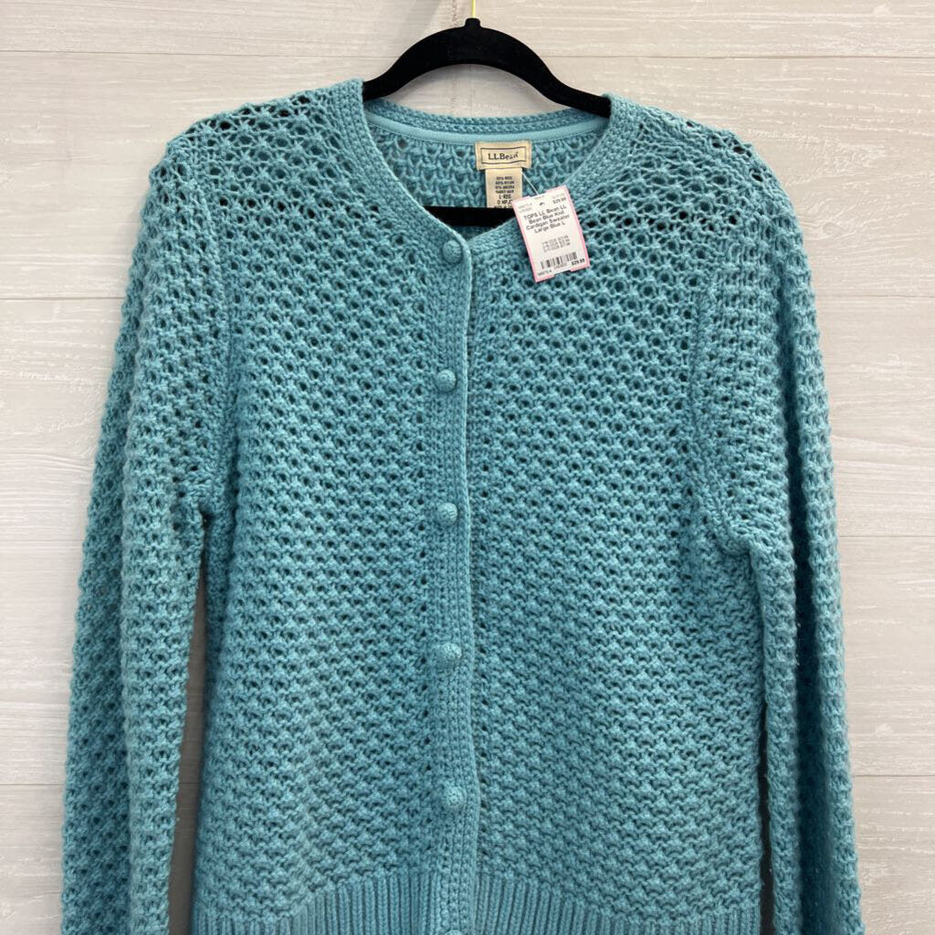LL Bean Blue Knit Cardigan Sweater Large
