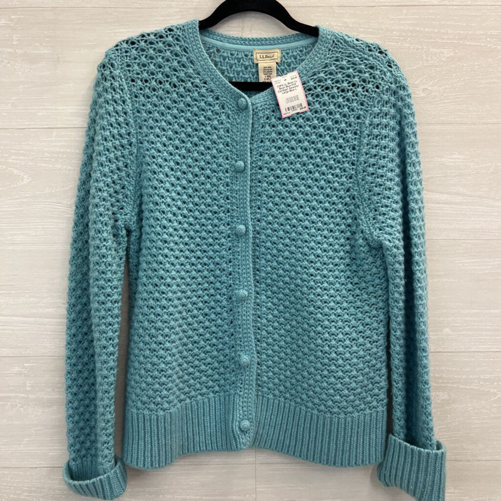 LL Bean Blue Knit Cardigan Sweater Large