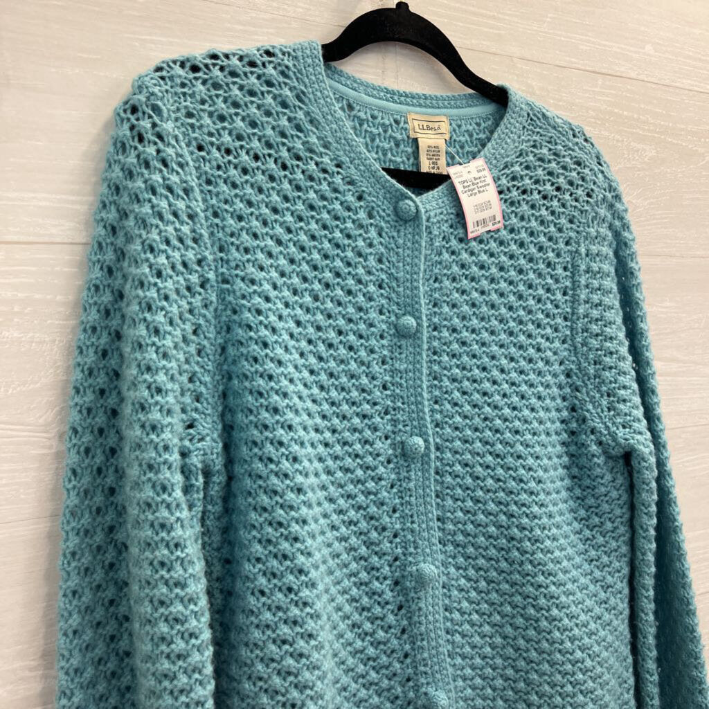LL Bean Blue Knit Cardigan Sweater Large