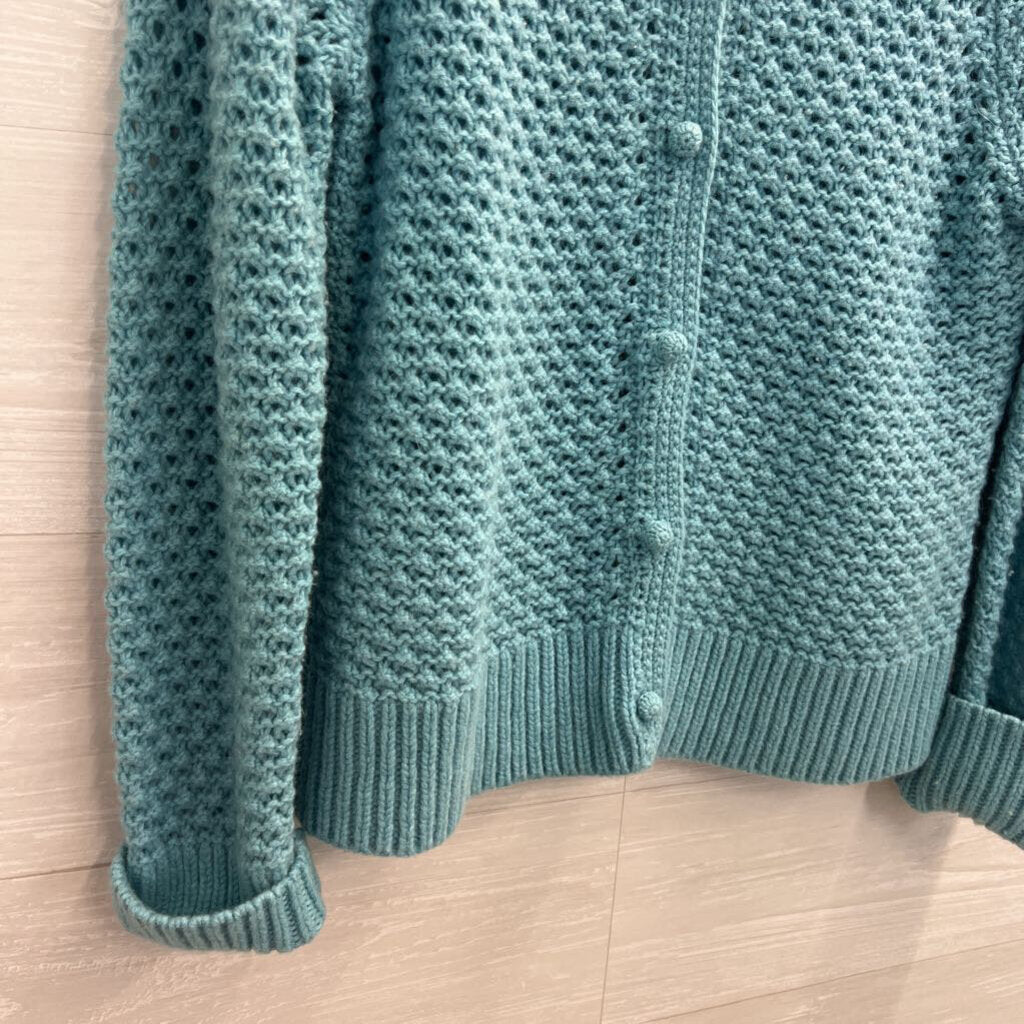 LL Bean Blue Knit Cardigan Sweater Large