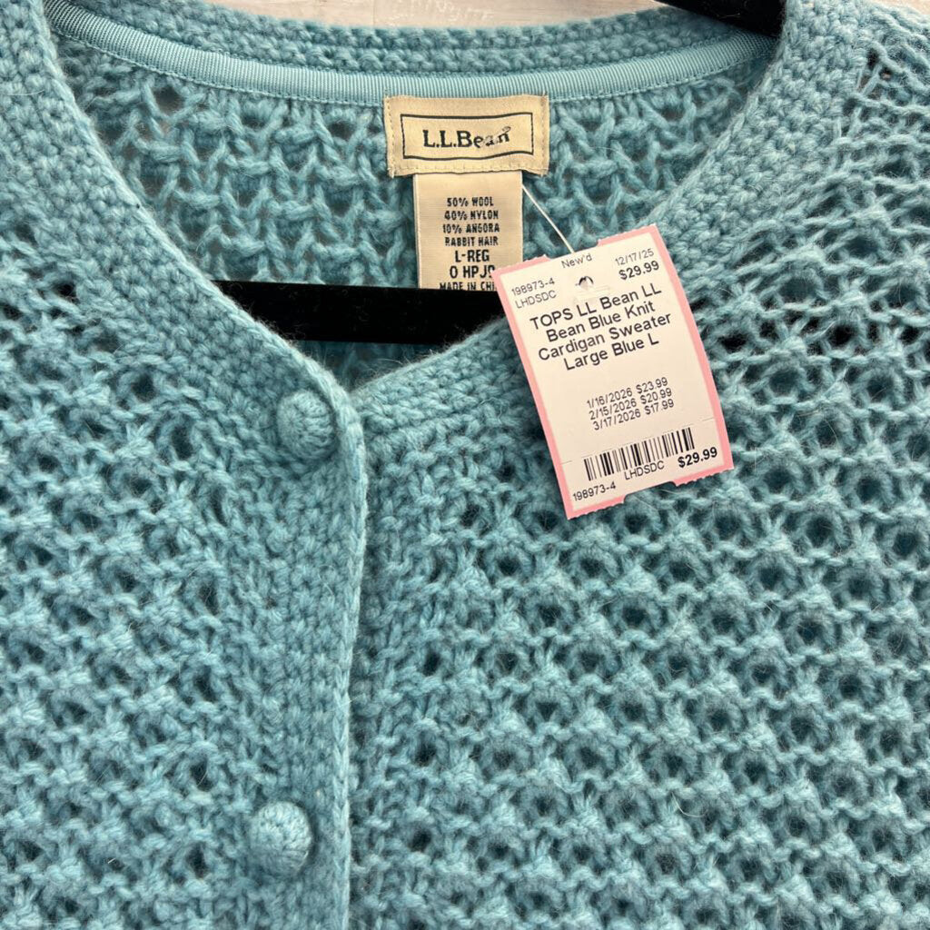 LL Bean Blue Knit Cardigan Sweater Large