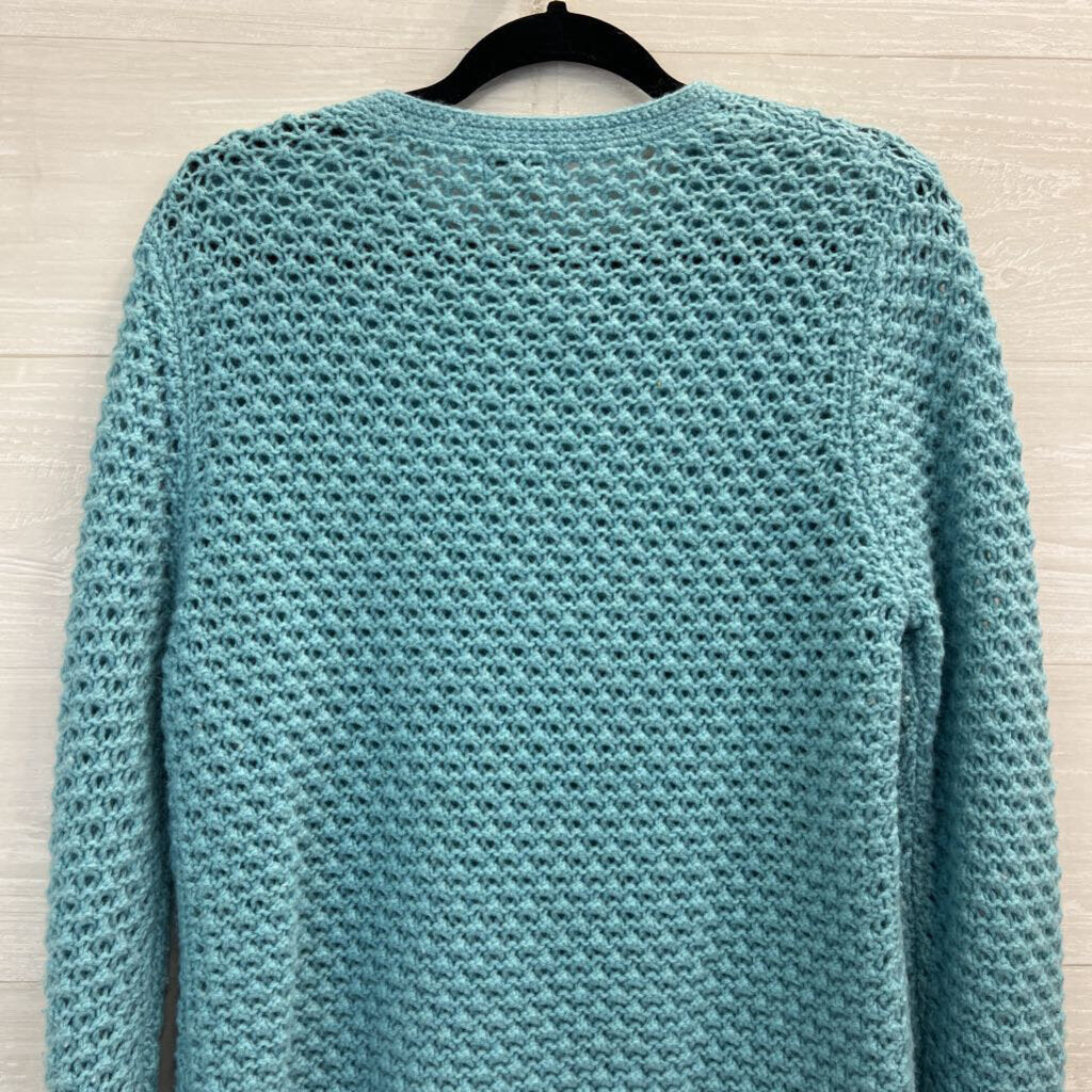 LL Bean Blue Knit Cardigan Sweater Large