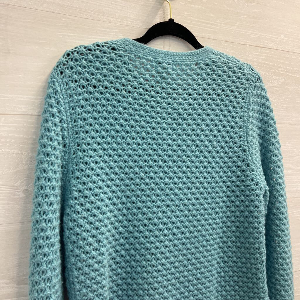 LL Bean Blue Knit Cardigan Sweater Large