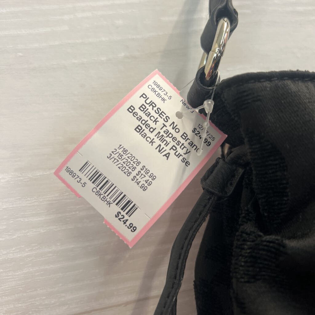 Black Tapestry Beaded Mini Purse