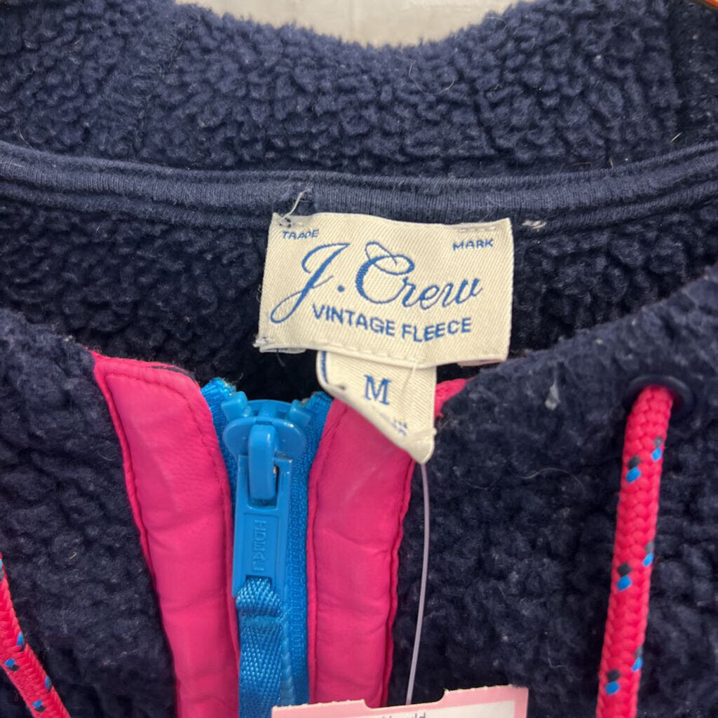 J Crew Navy/ Pink Vintage Fleece Half Zip Pullover Medium