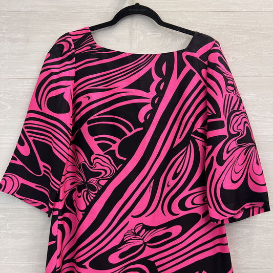 Vintage Milly of New York Pink/ Black Print Retro Long Sleeve Dress 10