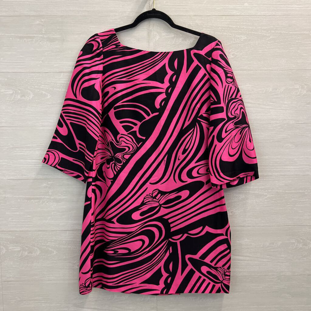 Vintage Milly of New York Pink/ Black Print Retro Long Sleeve Dress 10