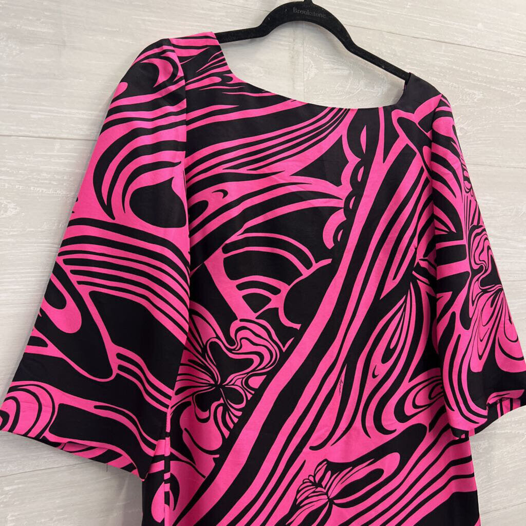 Vintage Milly of New York Pink/ Black Print Retro Long Sleeve Dress 10