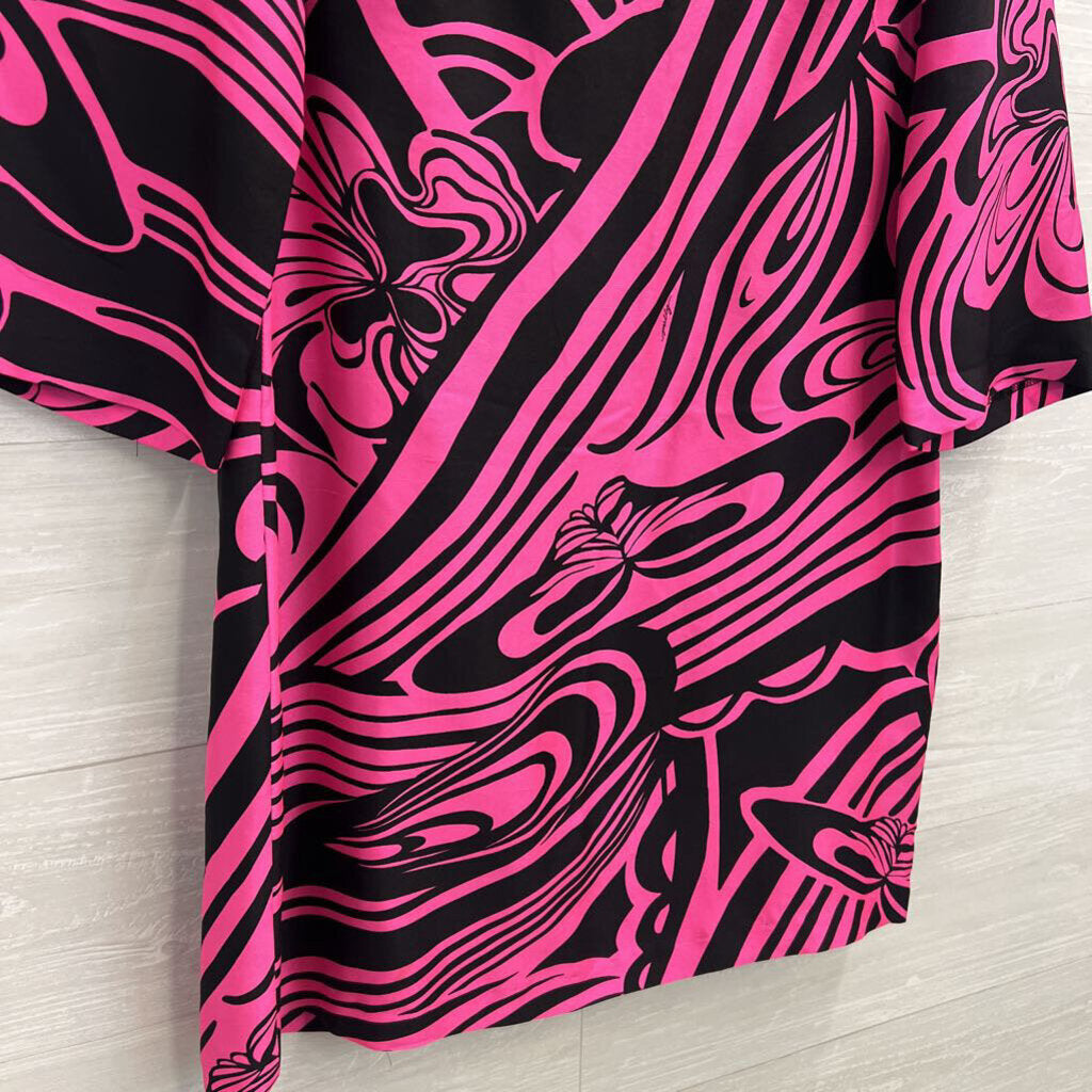 Vintage Milly of New York Pink/ Black Print Retro Long Sleeve Dress 10