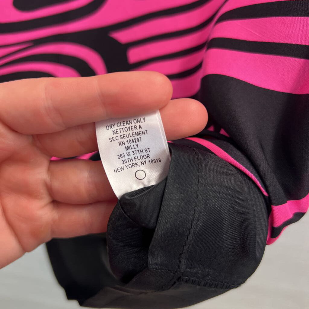 Vintage Milly of New York Pink/ Black Print Retro Long Sleeve Dress 10