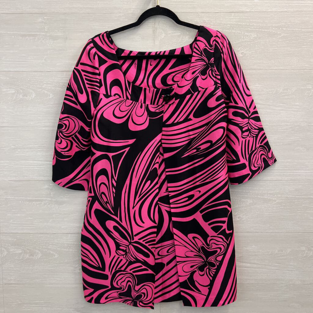 Vintage Milly of New York Pink/ Black Print Retro Long Sleeve Dress 10