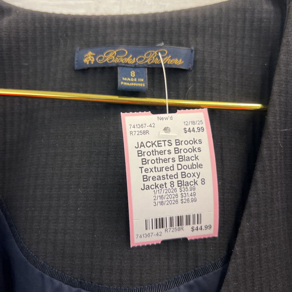 Brooks Brothers Black Textured Double Breasted Boxy Jacket 8
