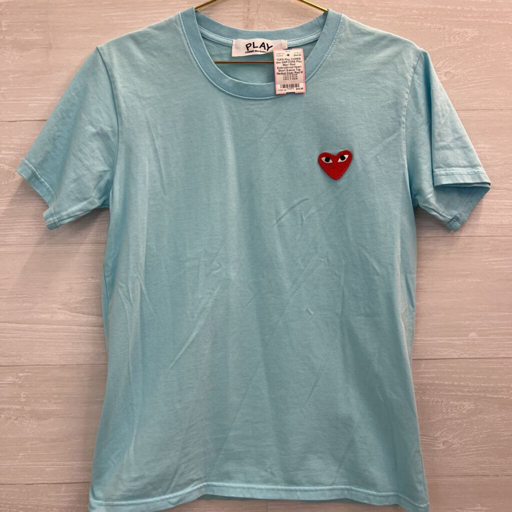 Play Blue/ Red Embroidered Heart Short Sleeve Top Medium
