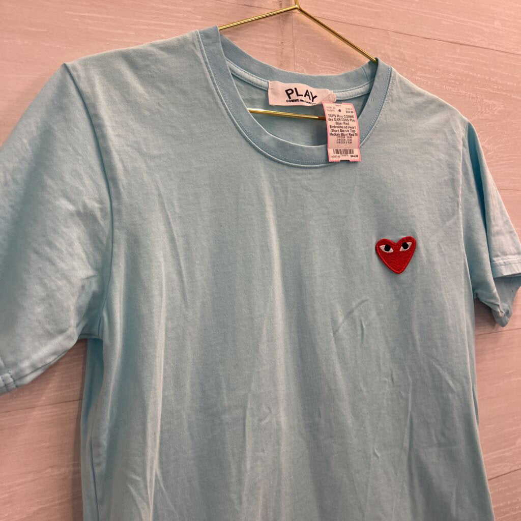 Play Blue/ Red Embroidered Heart Short Sleeve Top Medium