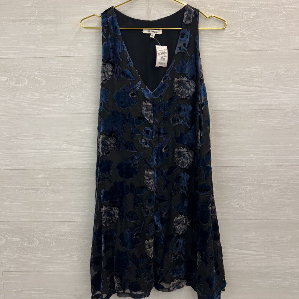 BB Dakota Black/ Blue Burnout Velvet Floral Shift Dress Large