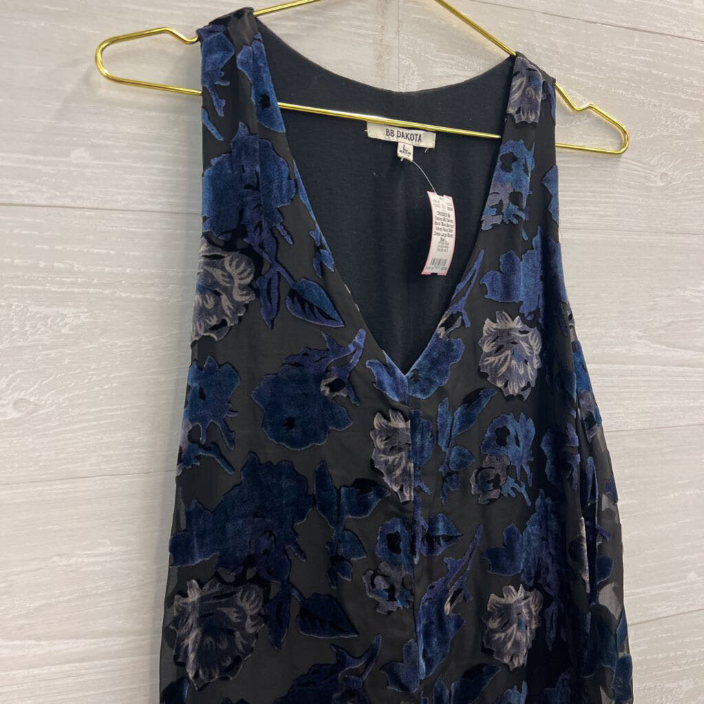 BB Dakota Black/ Blue Burnout Velvet Floral Shift Dress Large