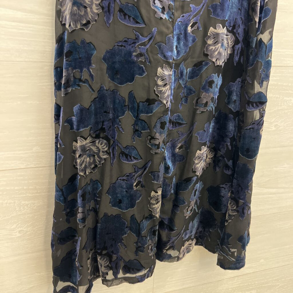 BB Dakota Black/ Blue Burnout Velvet Floral Shift Dress Large