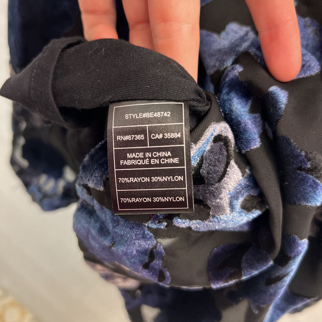 BB Dakota Black/ Blue Burnout Velvet Floral Shift Dress Large