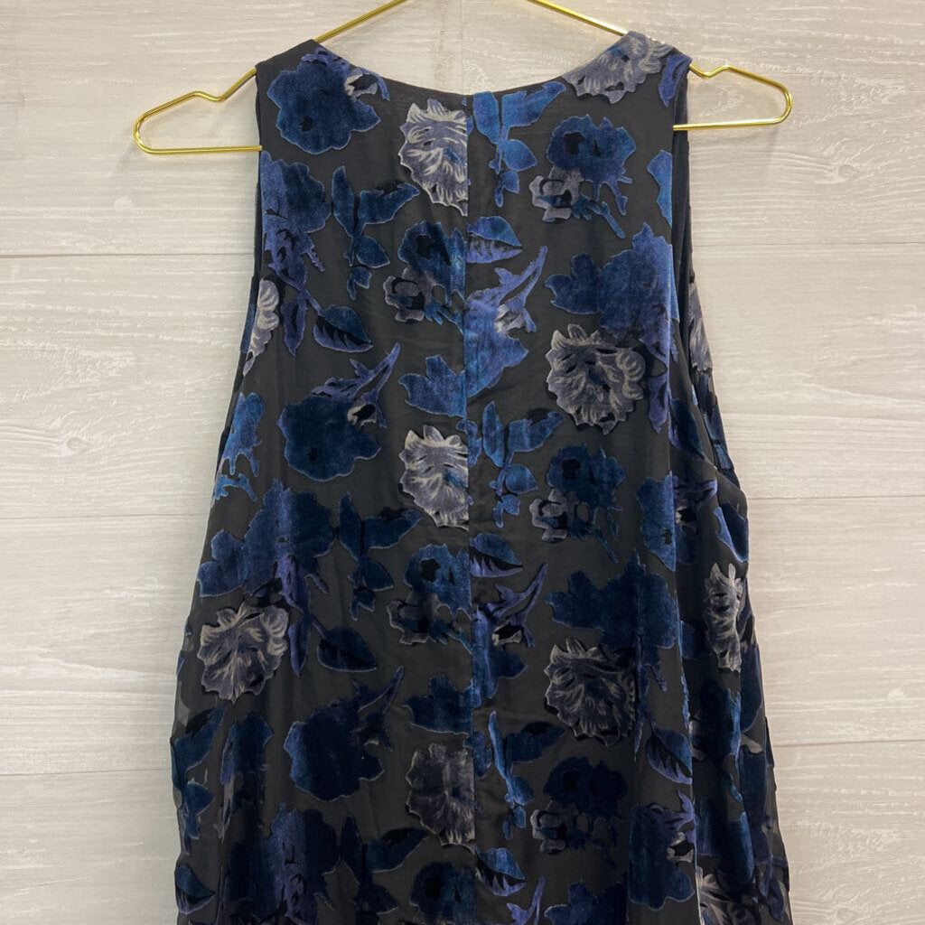 BB Dakota Black/ Blue Burnout Velvet Floral Shift Dress Large