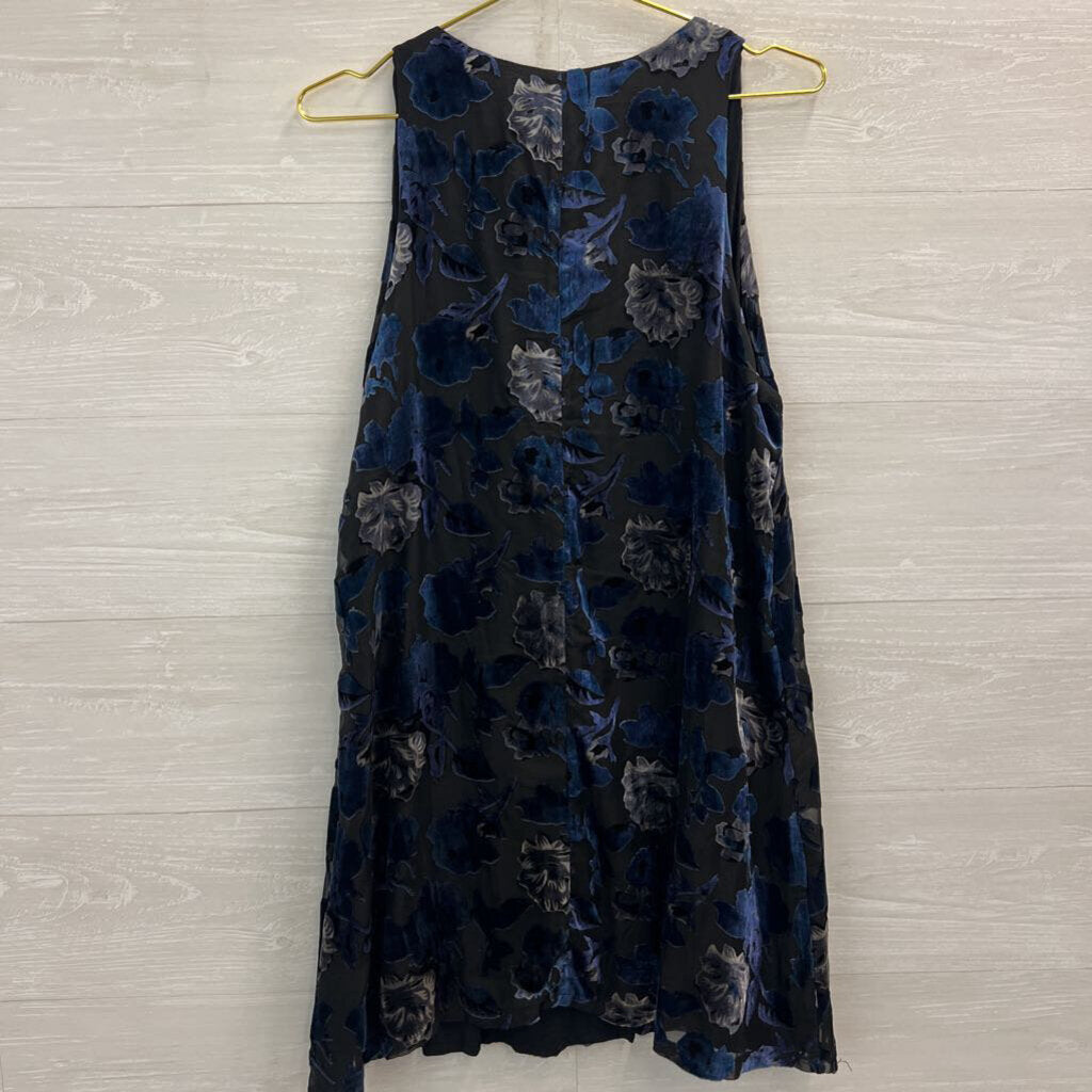BB Dakota Black/ Blue Burnout Velvet Floral Shift Dress Large