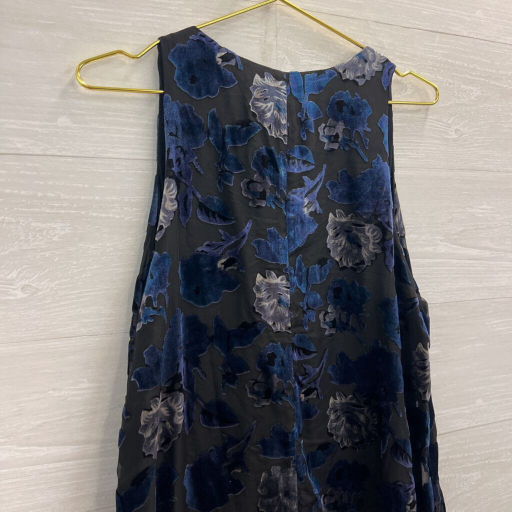 BB Dakota Black/ Blue Burnout Velvet Floral Shift Dress Large