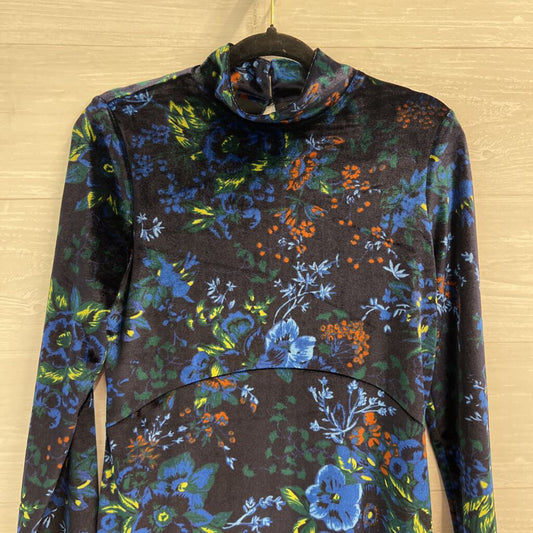 Maeve Navy/ Multi Velvet Floral Constance Midi Long Sleeve Dress Small