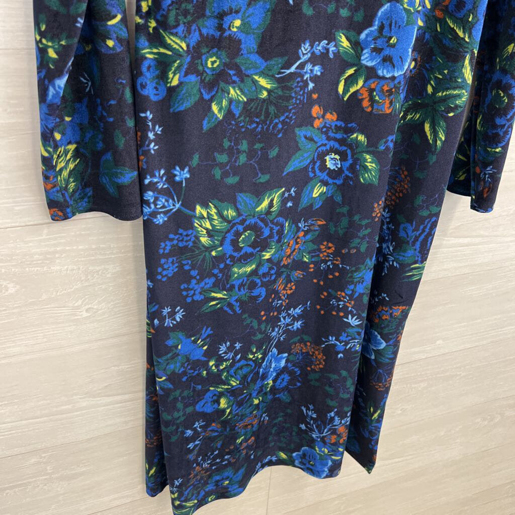 Maeve Navy/ Multi Velvet Floral Constance Midi Long Sleeve Dress Small