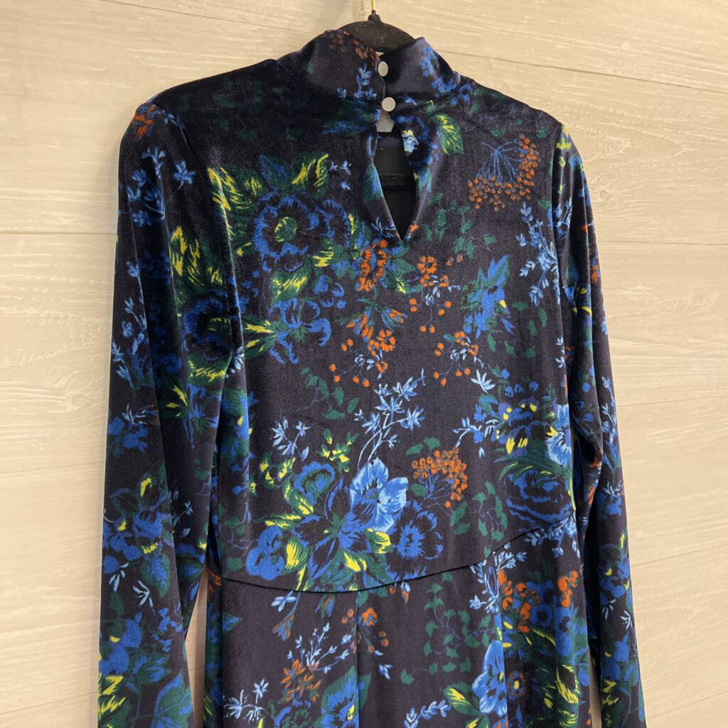 Maeve Navy/ Multi Velvet Floral Constance Midi Long Sleeve Dress Small