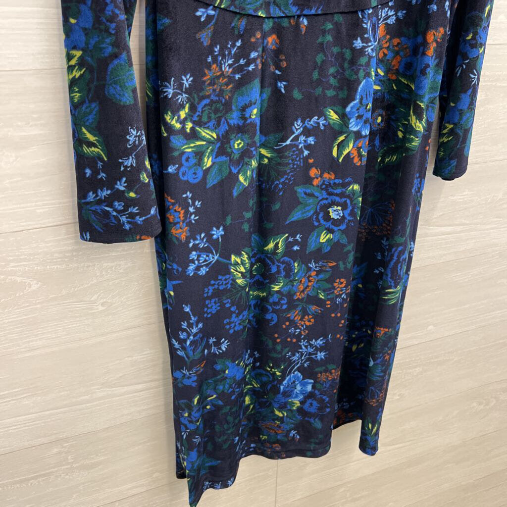 Maeve Navy/ Multi Velvet Floral Constance Midi Long Sleeve Dress Small
