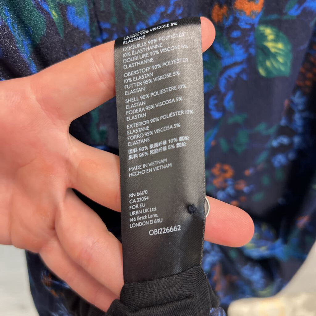 Maeve Navy/ Multi Velvet Floral Constance Midi Long Sleeve Dress Small