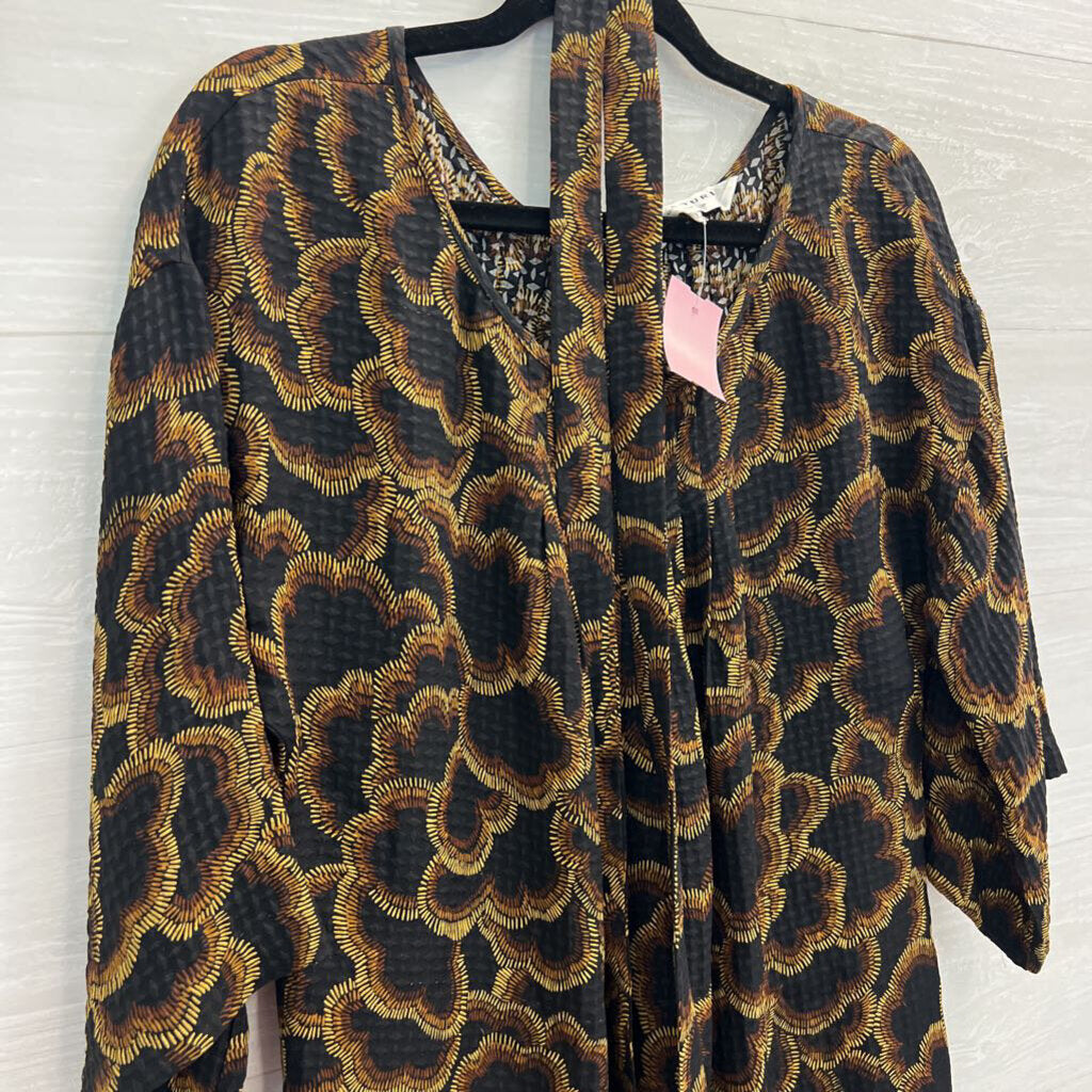 Trina Turk Black/ Brown Print Long Sleeve Tie Waist Dress 10