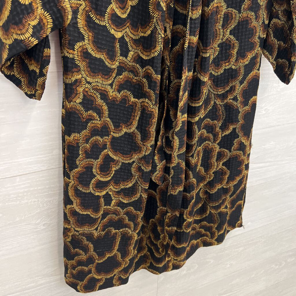 Trina Turk Black/ Brown Print Long Sleeve Tie Waist Dress 10