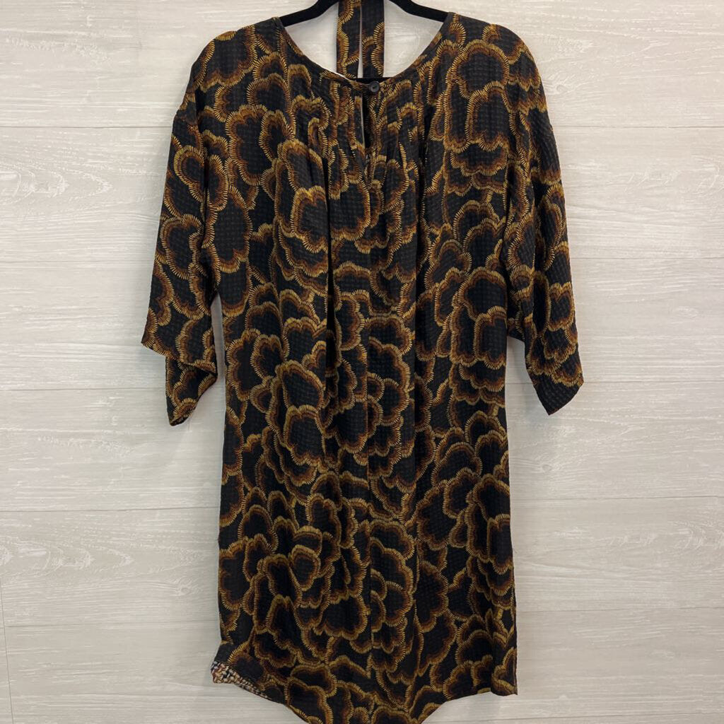 Trina Turk Black/ Brown Print Long Sleeve Tie Waist Dress 10
