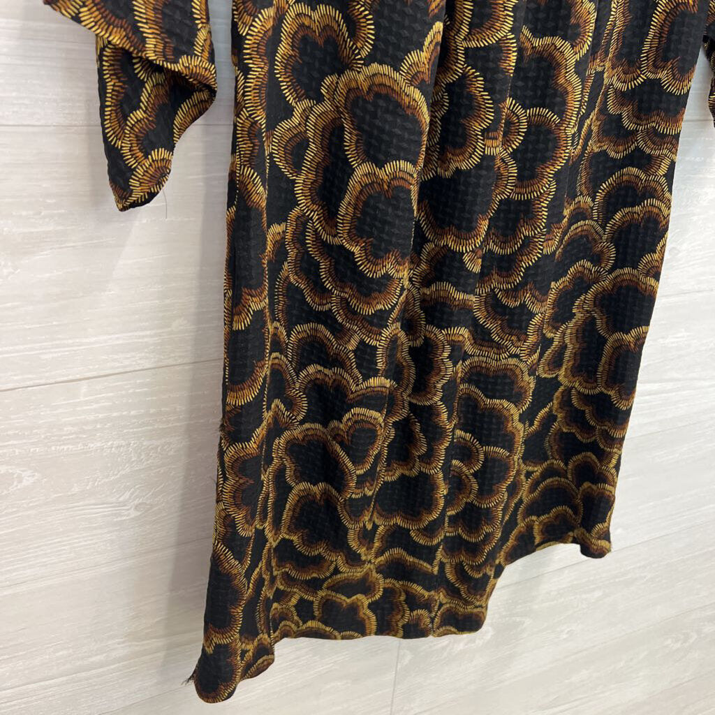 Trina Turk Black/ Brown Print Long Sleeve Tie Waist Dress 10