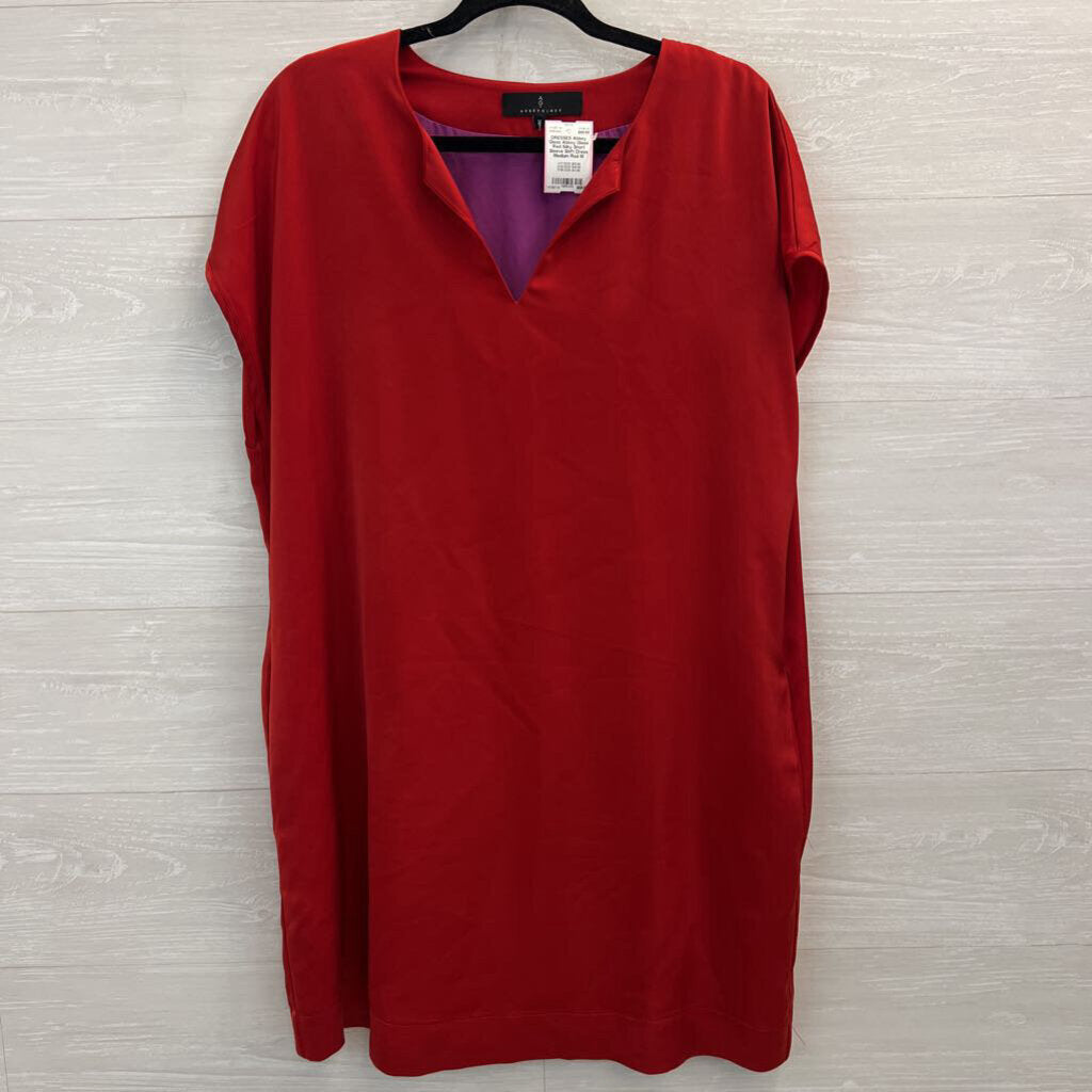 Abbey Glass Red Silky Short Sleeve Shift Dress Medium