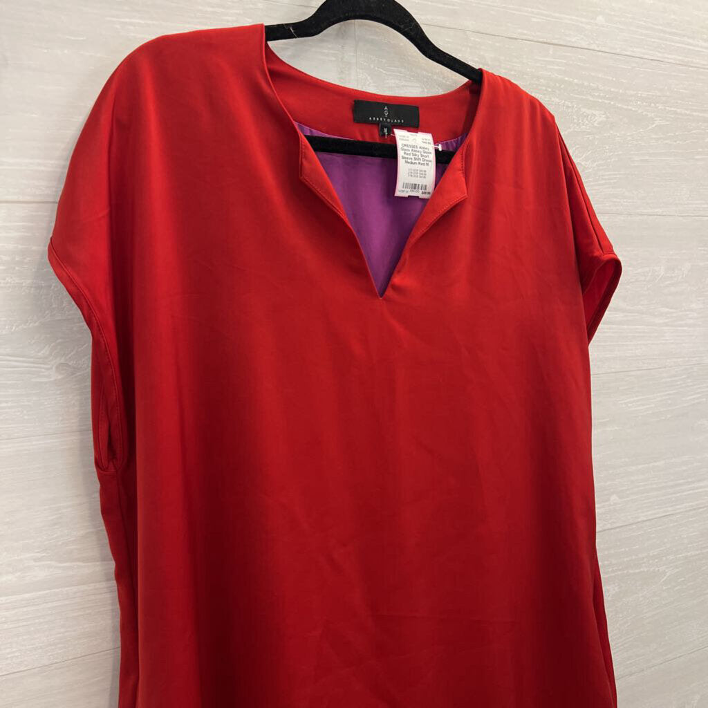 Abbey Glass Red Silky Short Sleeve Shift Dress Medium