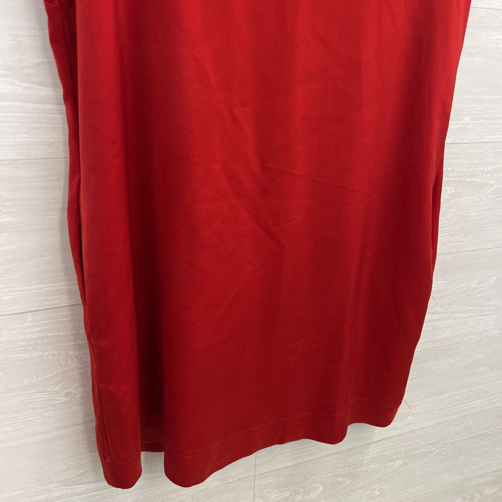 Abbey Glass Red Silky Short Sleeve Shift Dress Medium