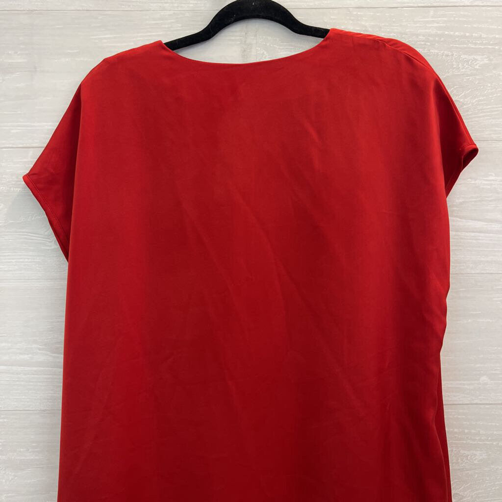 Abbey Glass Red Silky Short Sleeve Shift Dress Medium
