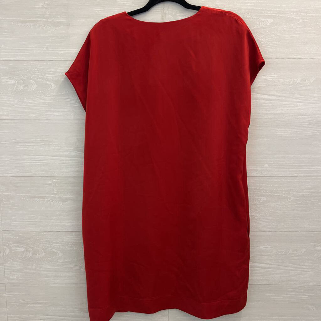 Abbey Glass Red Silky Short Sleeve Shift Dress Medium