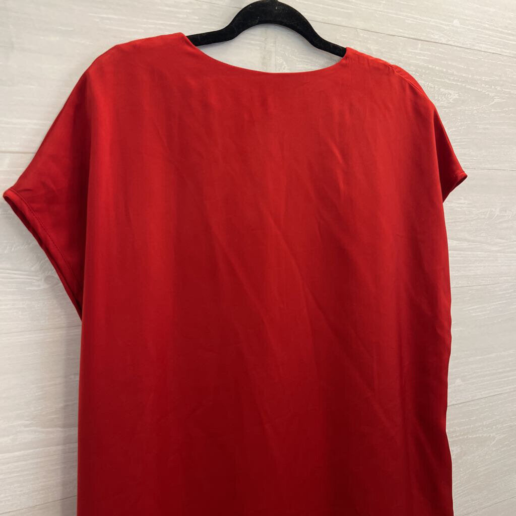 Abbey Glass Red Silky Short Sleeve Shift Dress Medium