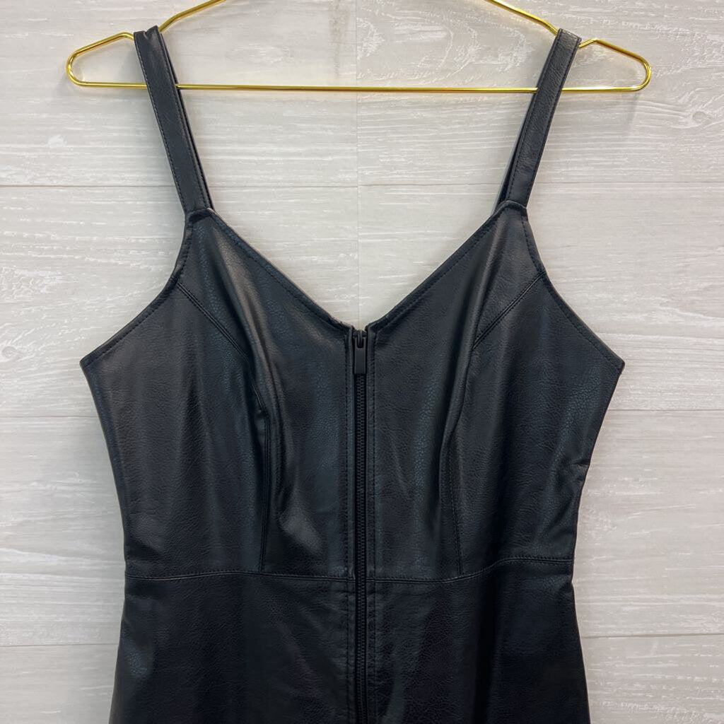 Urban Outfitters Black Faux Leather Zip Front Dress 4