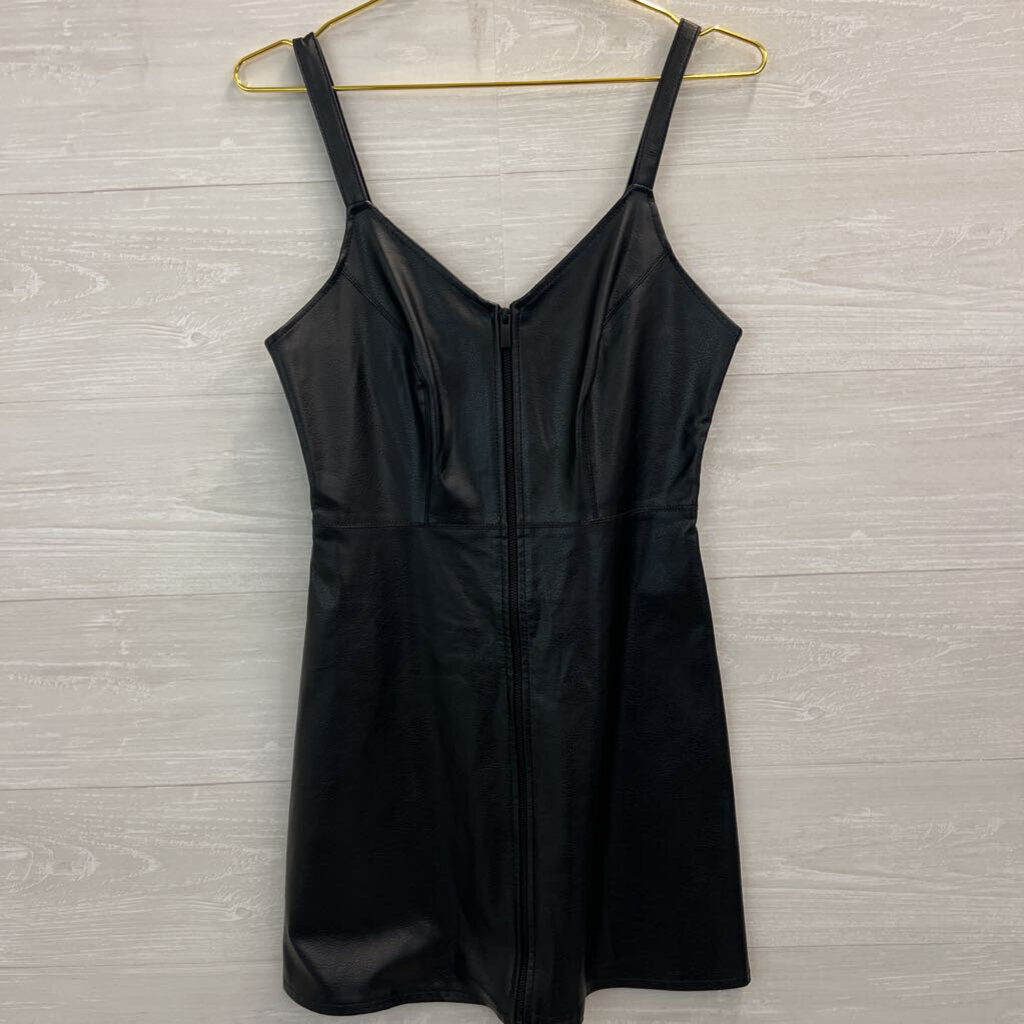 Urban Outfitters Black Faux Leather Zip Front Dress 4