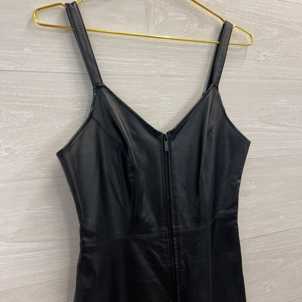 Urban Outfitters Black Faux Leather Zip Front Dress 4