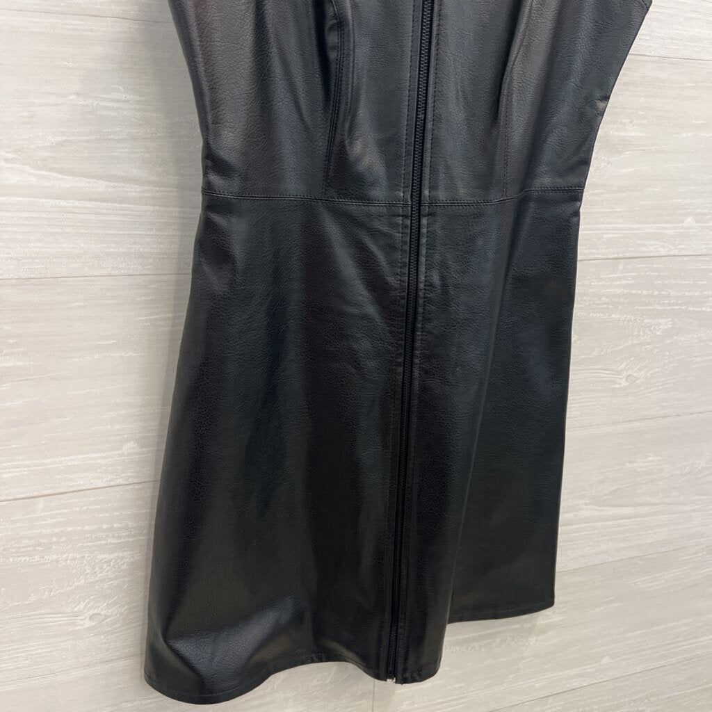 Urban Outfitters Black Faux Leather Zip Front Dress 4