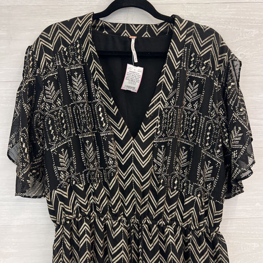 Free People Black/ Metallic Gold Love Your Chaos Short Sleeve Dress Medium